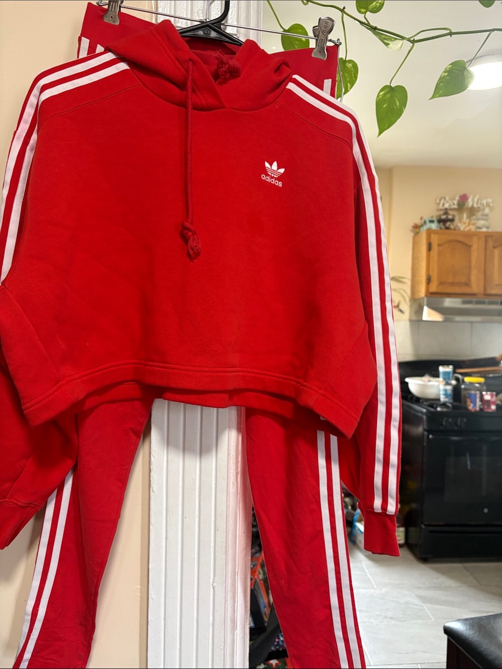 adidas Red Jogger Sweatpants with White Three-Stripes